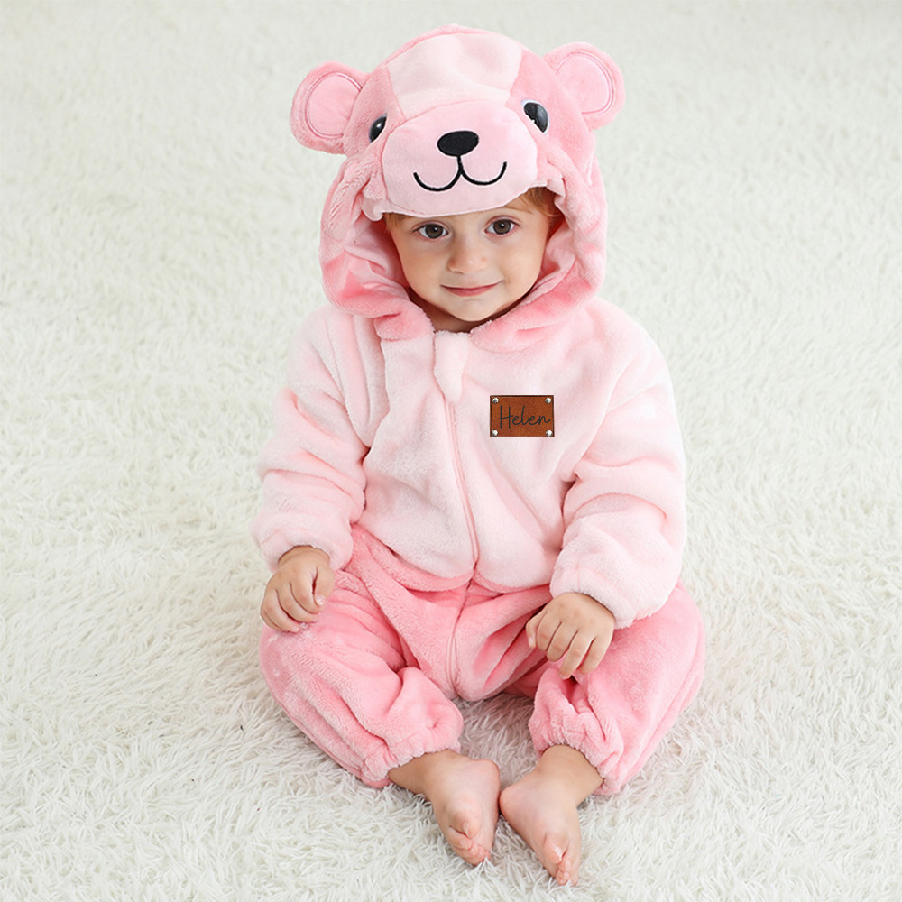 Personalized Leather Patch Baby Animal Romper | CWBaby362