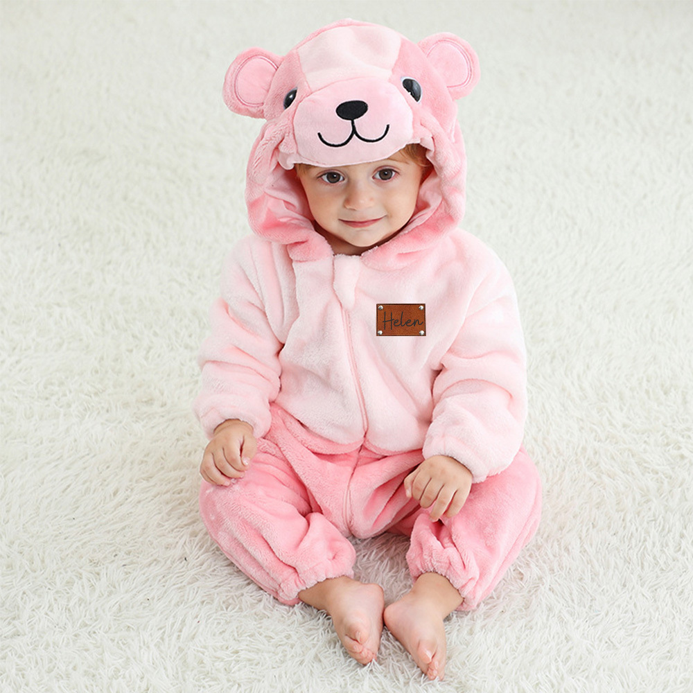 Personalized Leather Patch Baby Animal Romper | CWBaby362