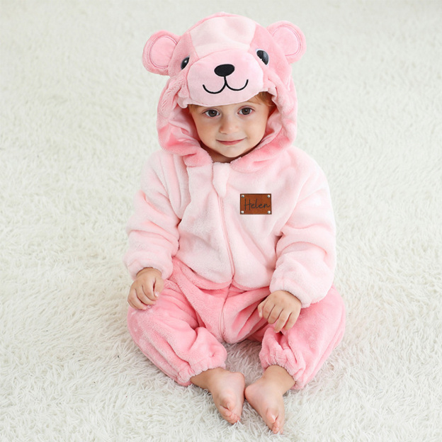 Personalized Leather Patch Baby Animal Romper | CWBaby362