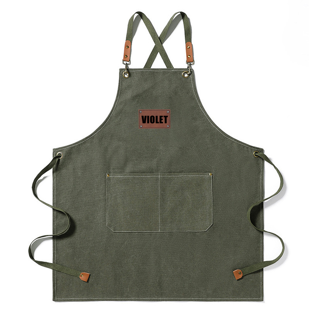 Personalized Leather Patch Canvas Apron with Pockets for Kid & Adult | Apron25