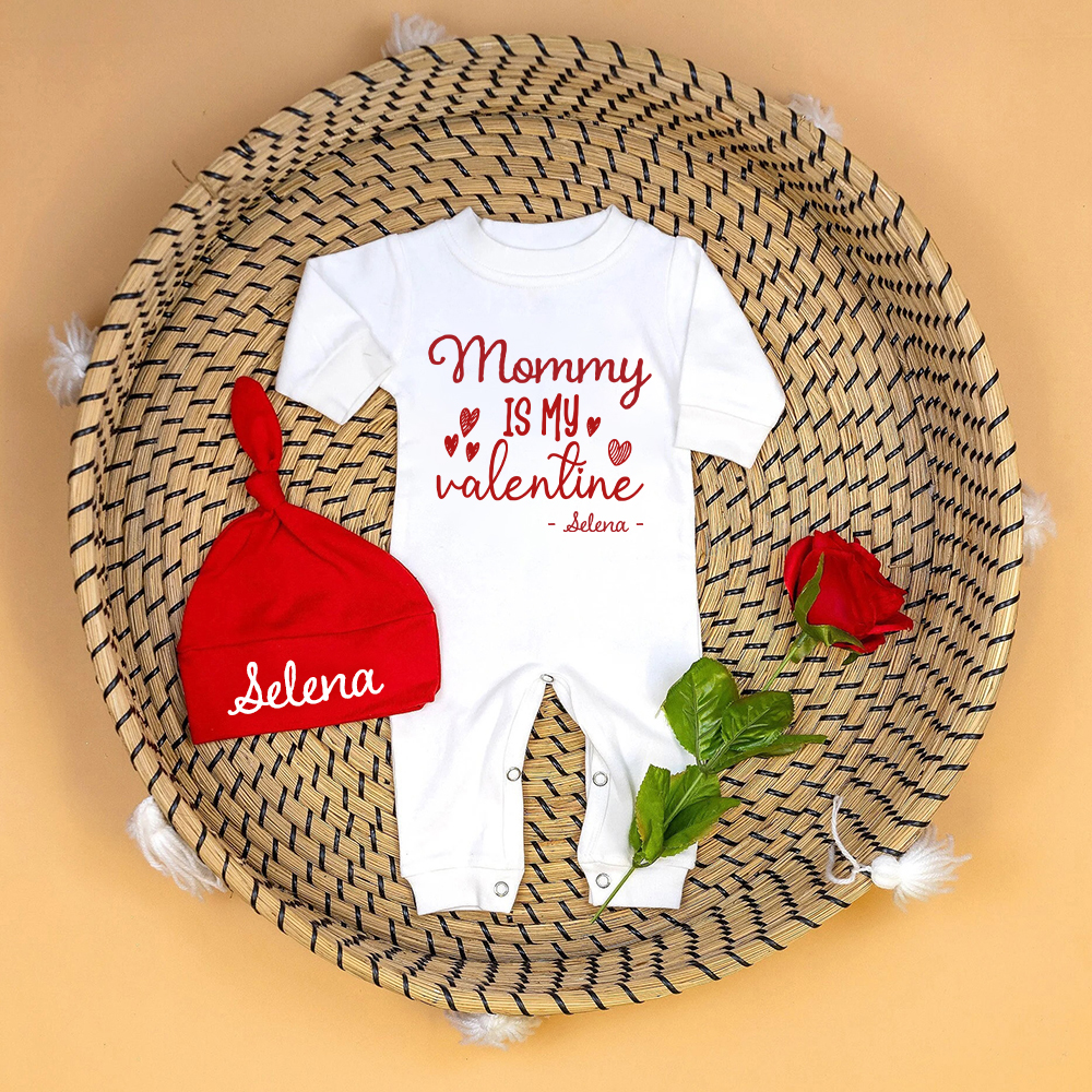 Personalized Baby First Valentine Romper and Hat Set | CWBaby377