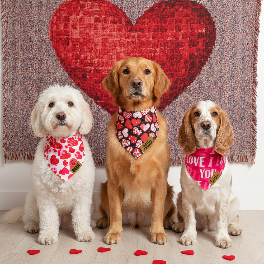 Personalized Leather Patch Valentine's Day Pet Bandana | BKPet289