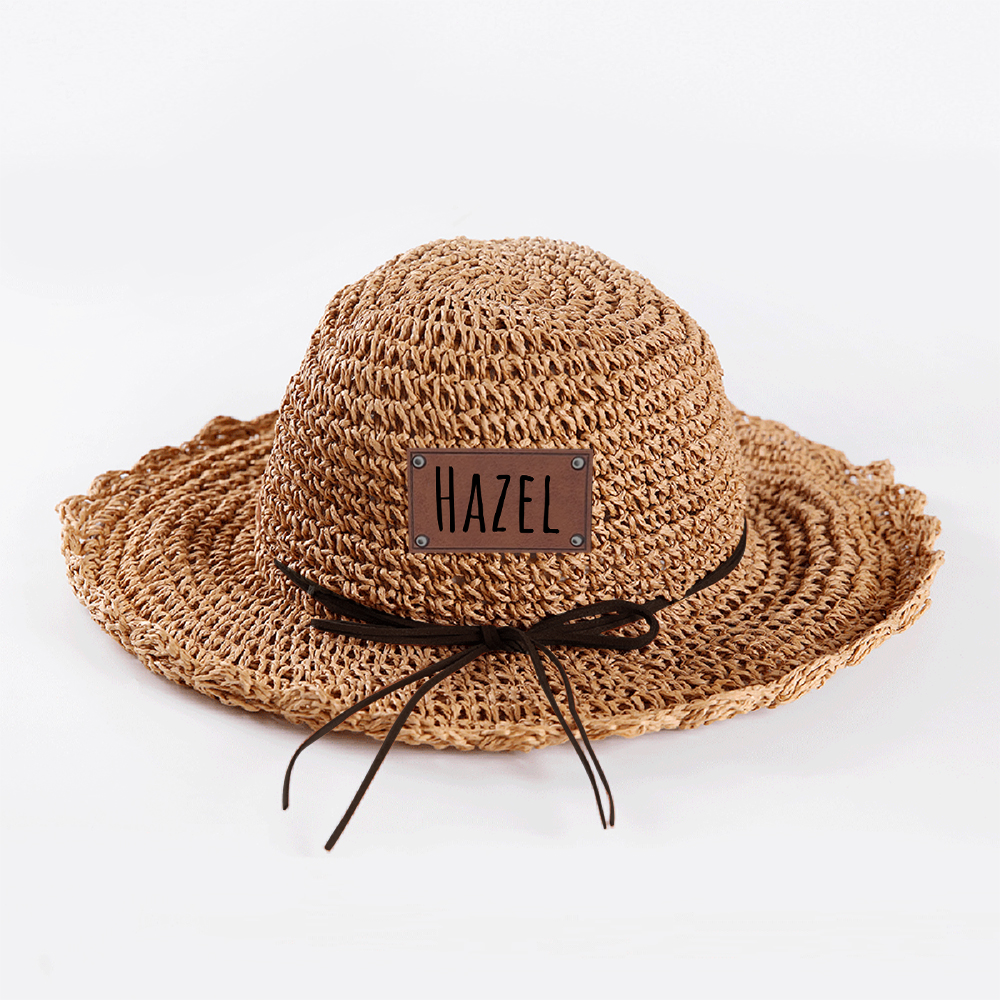 Personalized Bow Leather Patch Straw Hat for Comfort & Unique | CWBeach86