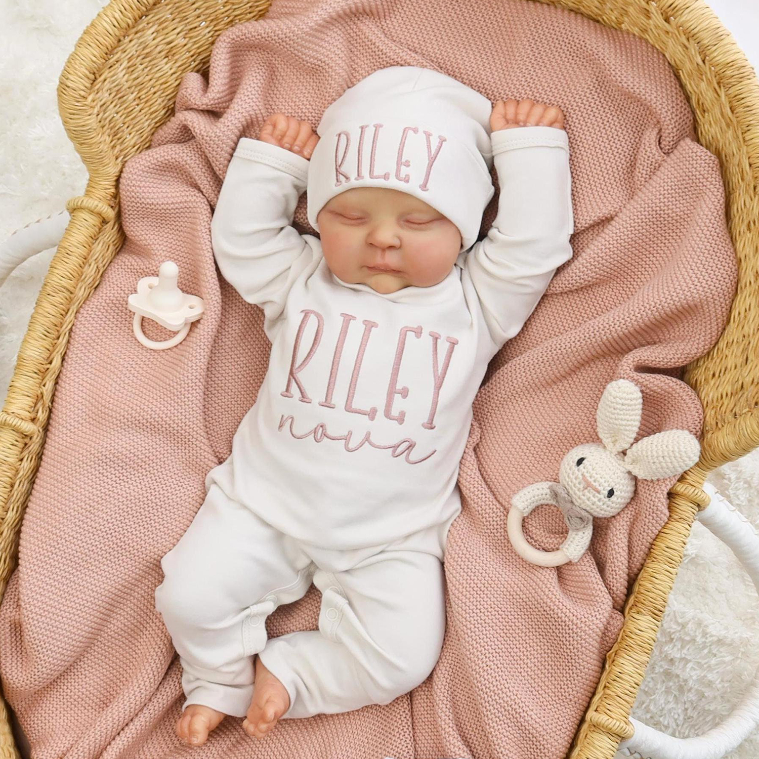 Personalized Embroidery Baby Coming Home Romper and Hat Set | CWBaby379