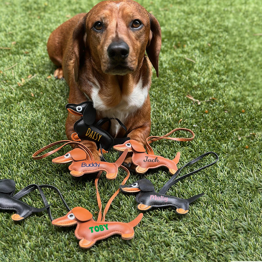Personalized Lovely Leather Dachshund Keychain | CWGift08