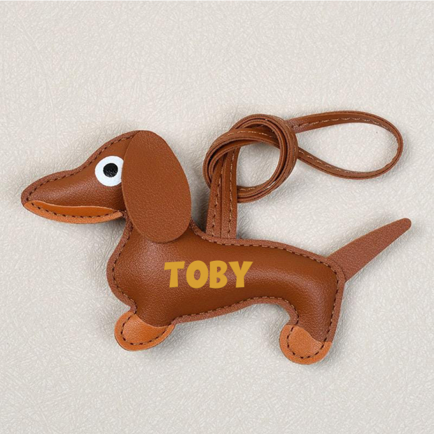 Personalized Lovely Leather Dachshund Keychain | CWGift08