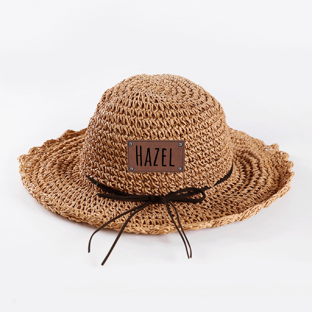 Personalized Bow Leather Patch Straw Hat for Comfort & Unique | CWBeach86