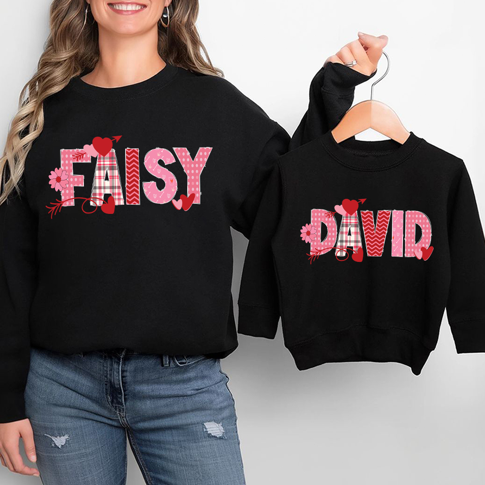 Personalized Valentine's Matching Sweatshirt For Girl & Mommy | ValGift02