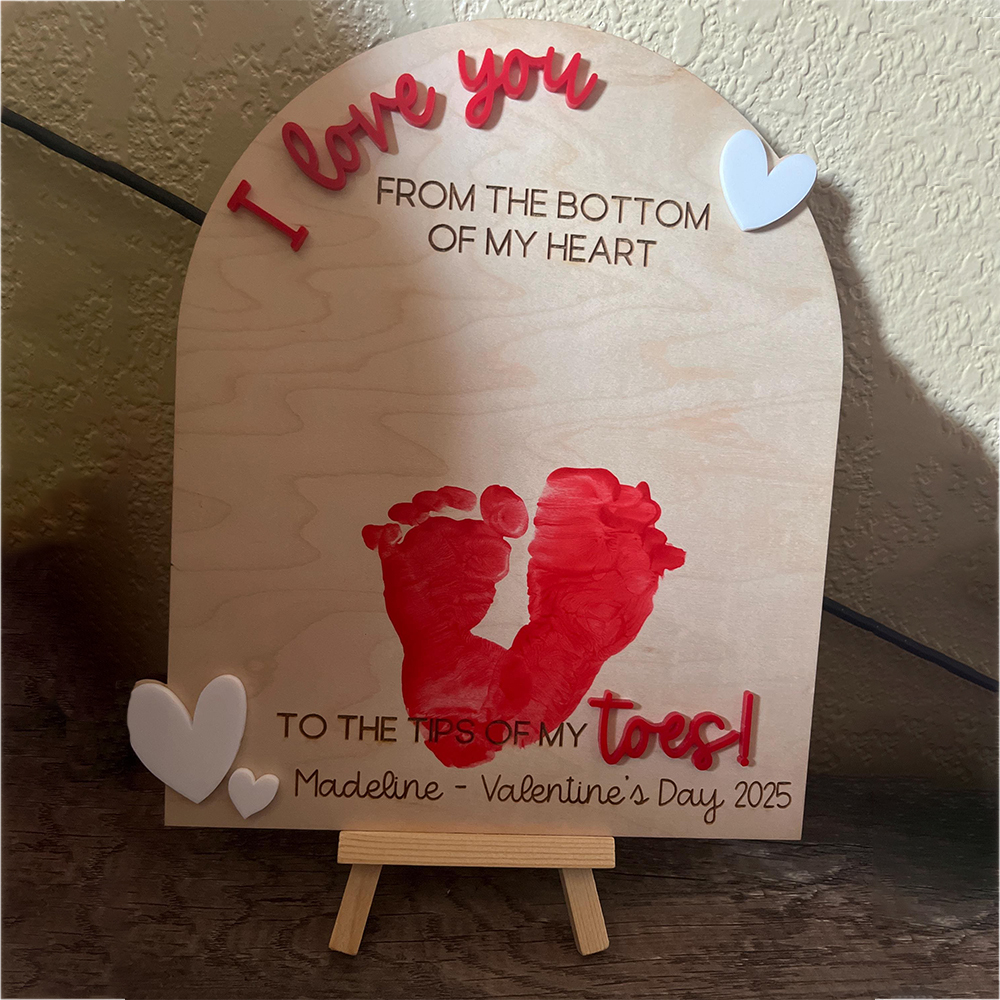 Personalized Baby First Valentine's Day Footprint Sign Keepsake | ValGift06
