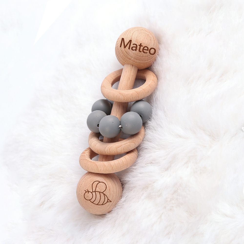 Personalized Baby Sensory Wooden Rattle Toys | CWToy171