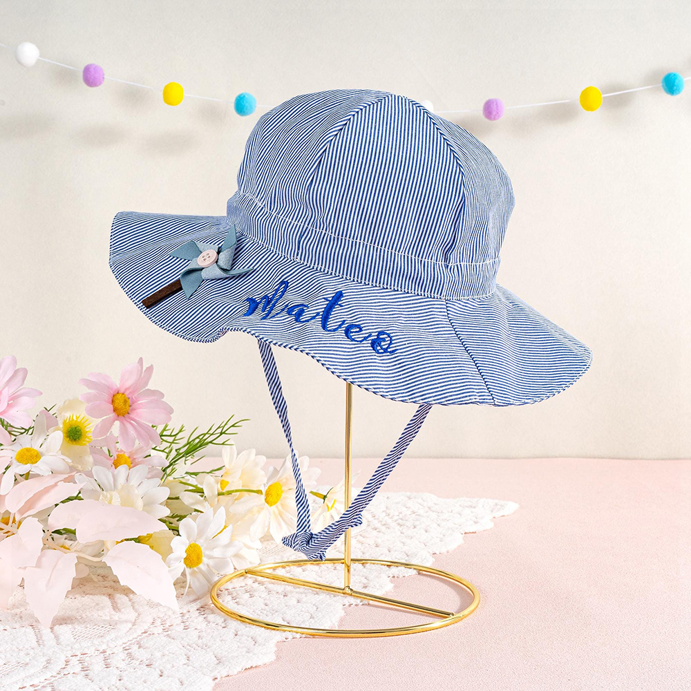Personalized Embroidery Lovely Stripes Sun Protection Hat | CWBeach211