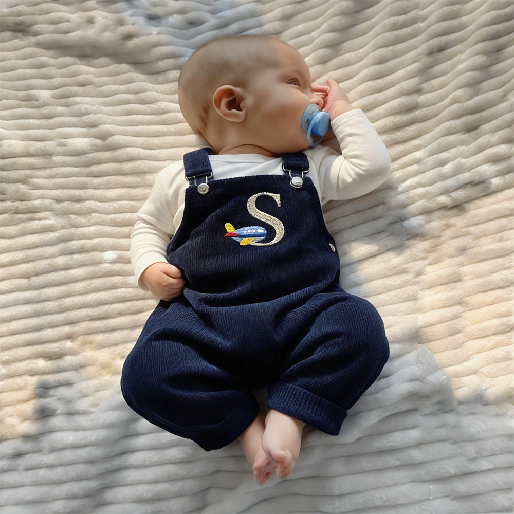 Personalized Embroidery Corduroy Baby Suspenders Jumpsuit | CWBaby387
