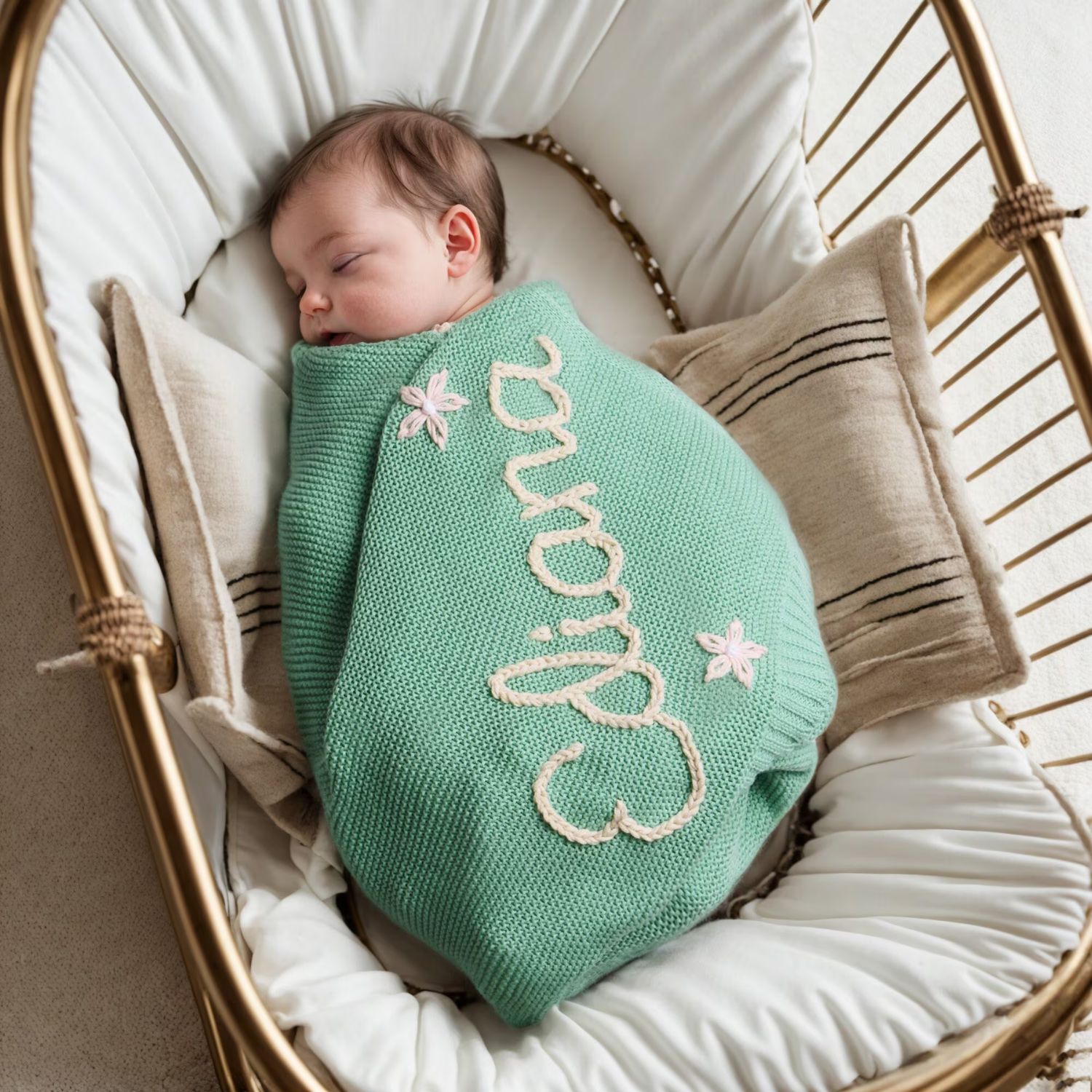 Personalized Hand Embroidered Knit Baby Blanket for Unique Gift | CWBaby52