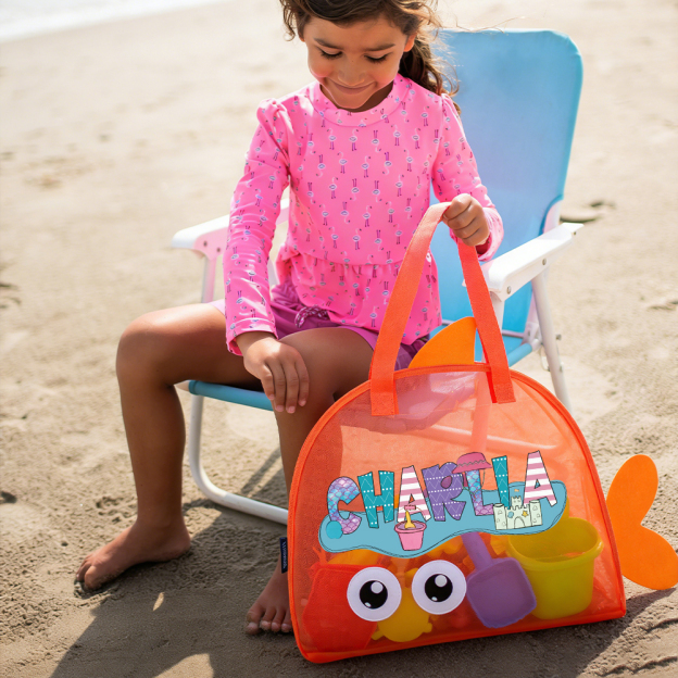 Personalized Adorable Fish Mesh Summer Beach Bag | CWBeach214