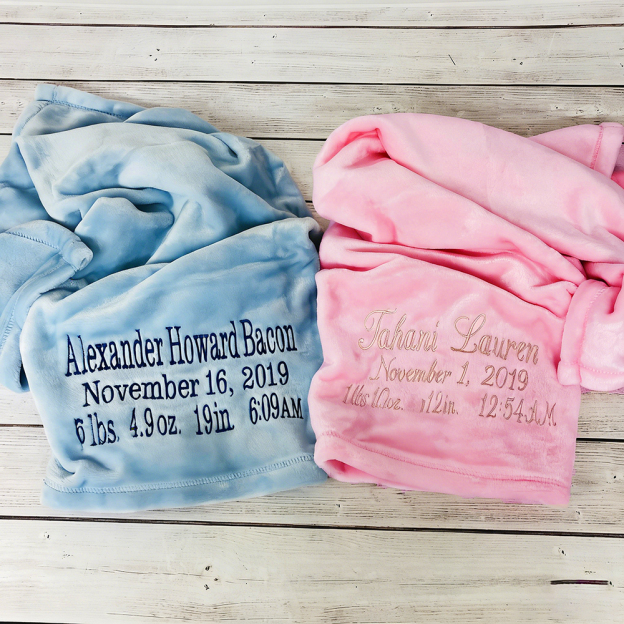 Personalized Embroidery Warm Birth Announcement Baby Blanket | CWBaby398