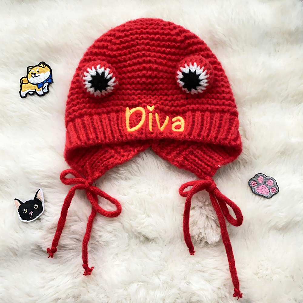 Personalized Embroidered Pet Winter Crochet Frog Beanie | BKPet387