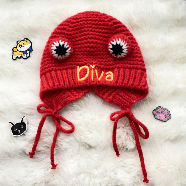 Personalized Embroidered Pet Winter Crochet Frog Beanie | BKPet387