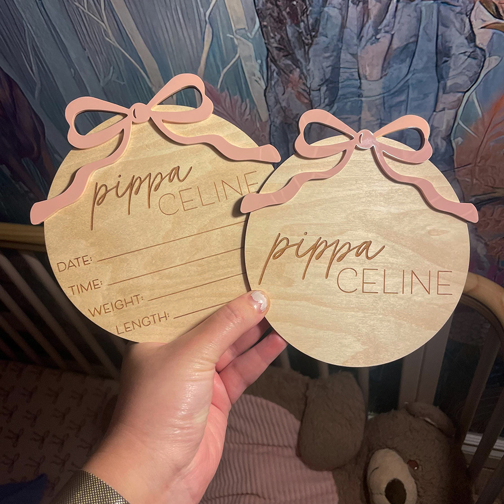 Personalized Wooden Baby Girl Birth Announcement Plate | CWBaby431