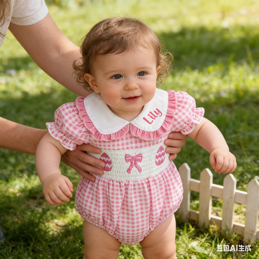 Personalized Easter Baby Girl Lovely Lapel Ruffle Romper | CWEaster89