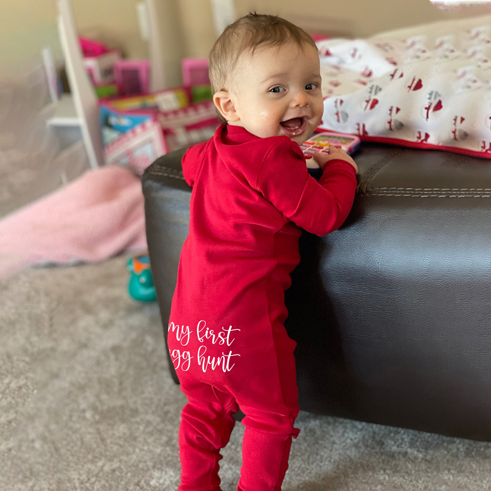 Personalized Baby First Easter Cozy Soft Long Sleeve Romper | CWEaster91