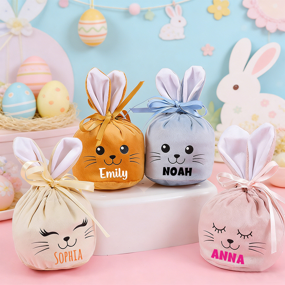 Personalized Easter Smiley Bunny Velvet Basket | CWEaster92