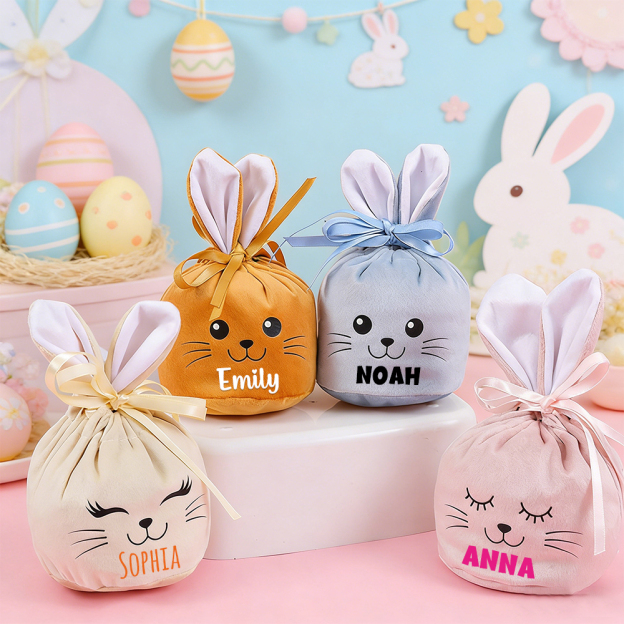 Personalized Easter Smiley Bunny Velvet Basket | CWEaster92