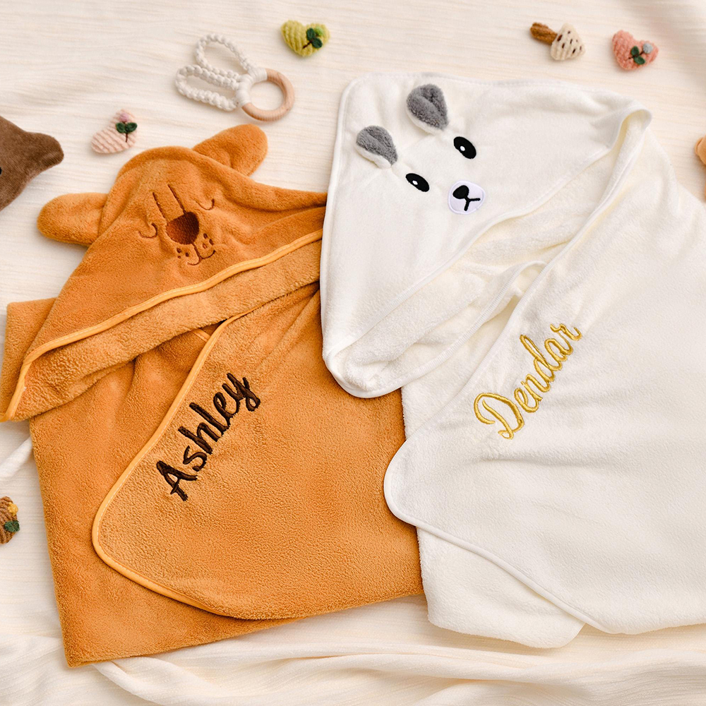 Personalized Embroidery Animal Coral Fleece Soft Hooded Towel | CWBaby142