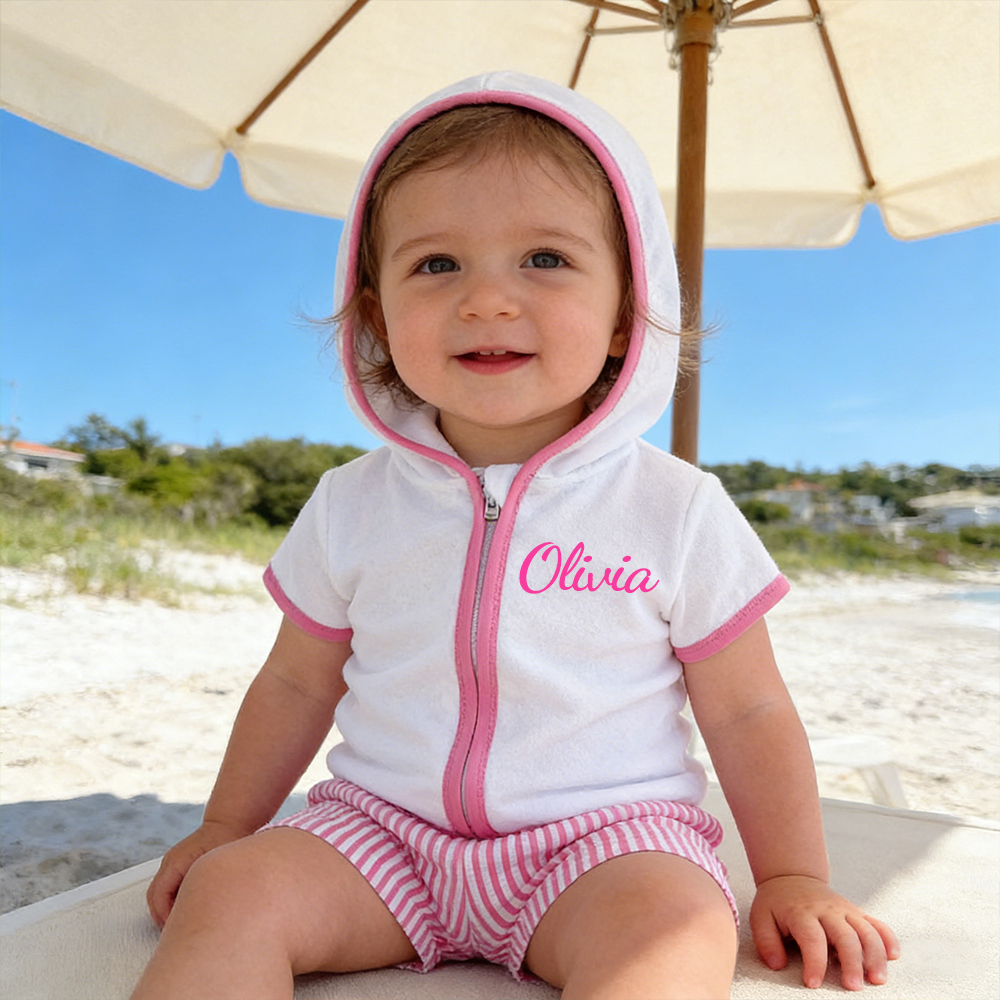 Personalized Kid Swim Cover up Hooded Robe Zippered Outfit | CWBaby459