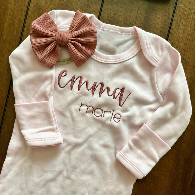 Personalized Embroidery Baby Girl Coming Home Outfit Set | CWBaby461