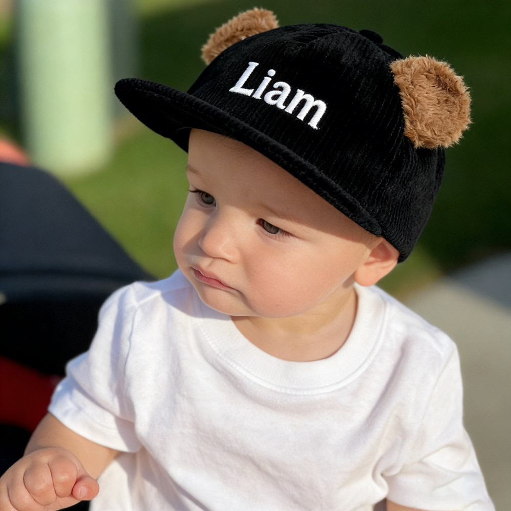 Personalized Embroidered Corduroy Bear Ears Baby Baseball Cap | HSKid84