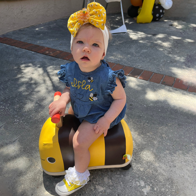 Personalized Baby Adorable BEE Denim Bubble Romper | CWBaby463