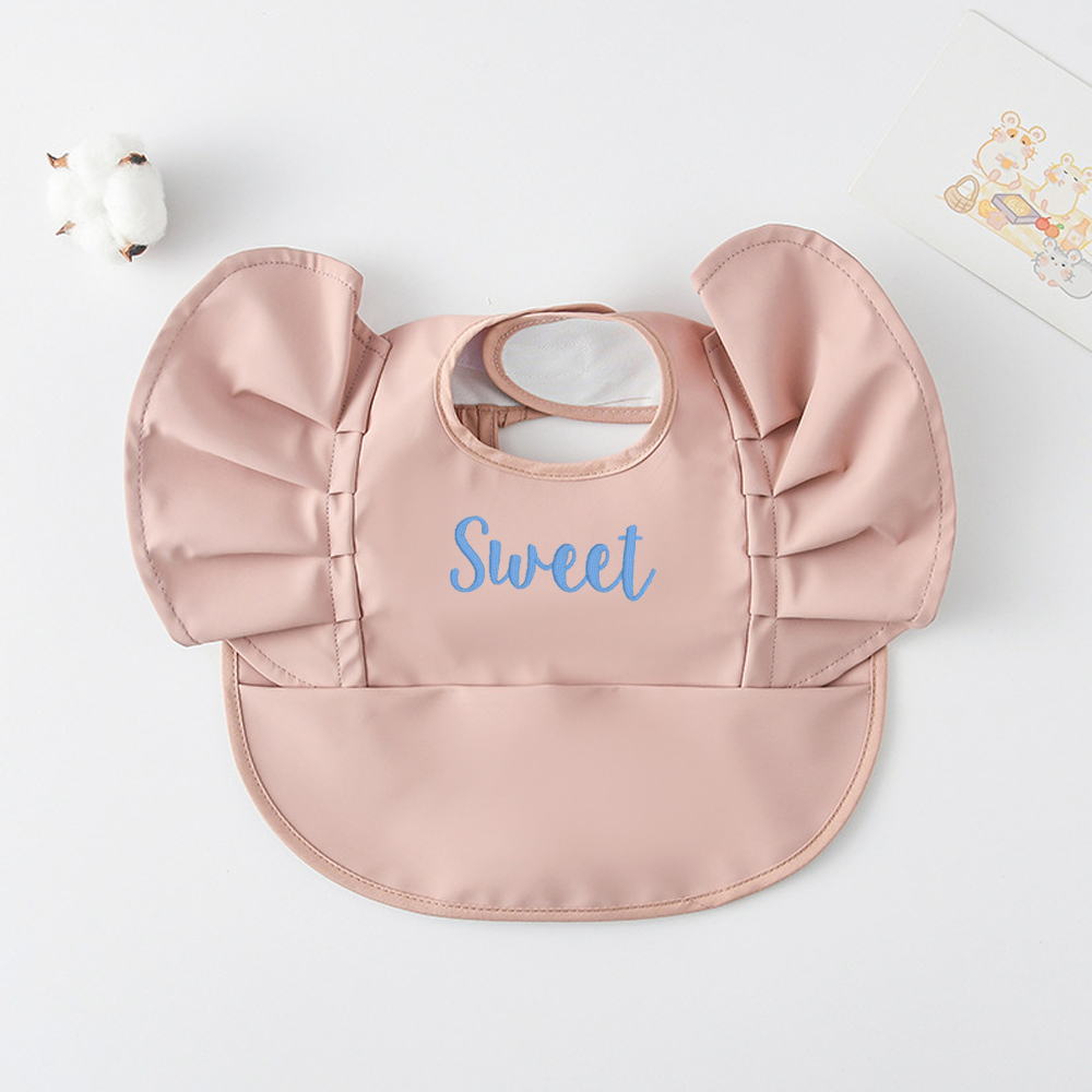 Personalised Embroidery Baby Ruffle Waterproof Color Bib  | CWBaby62