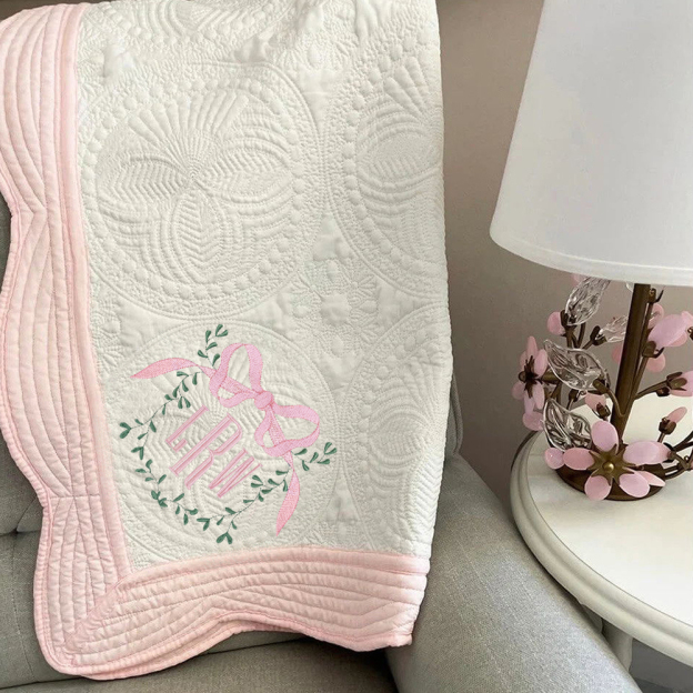 Personalized Embroidered Bow Monogram Knit Blanket for Comfort & Unique | CWBaby63