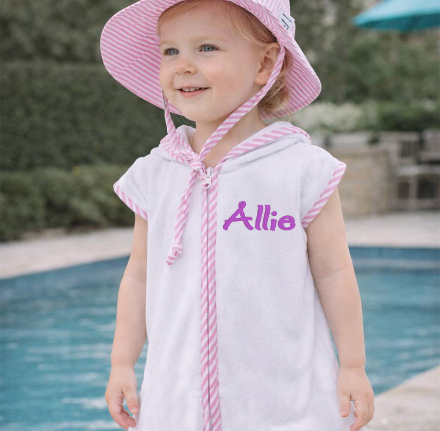 Personalized Kid Swim Cover up Hooded Robe Zippered Bath Towel | CWBaby465