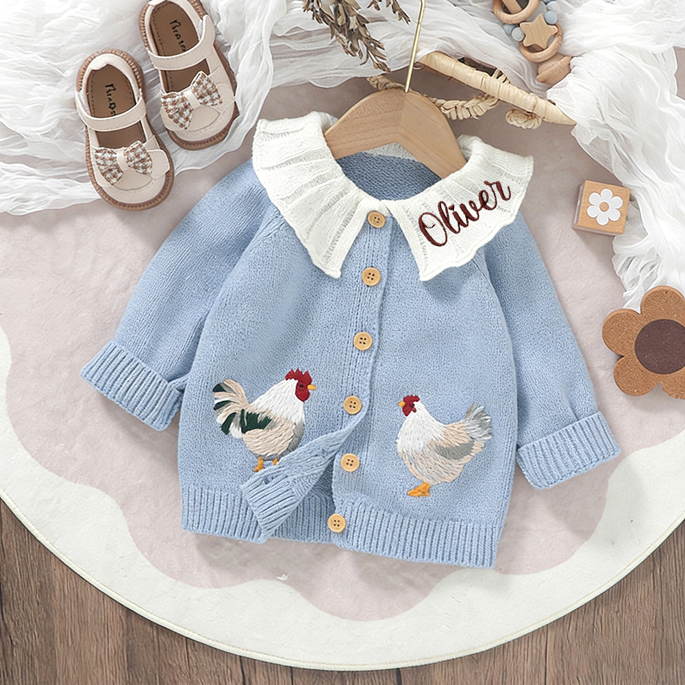 Personalized Embroidered Chicken Cardigan Sweater | CWBaby467