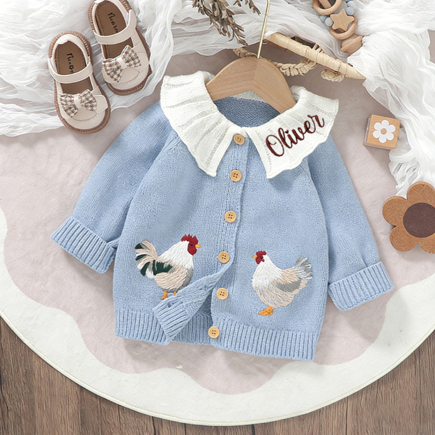 Personalized Embroidered Chicken Cardigan Sweater | CWBaby467
