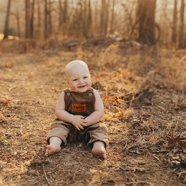 Personalized Leather Patch Corduroy Baby Suspenders Overalls | CWBaby468