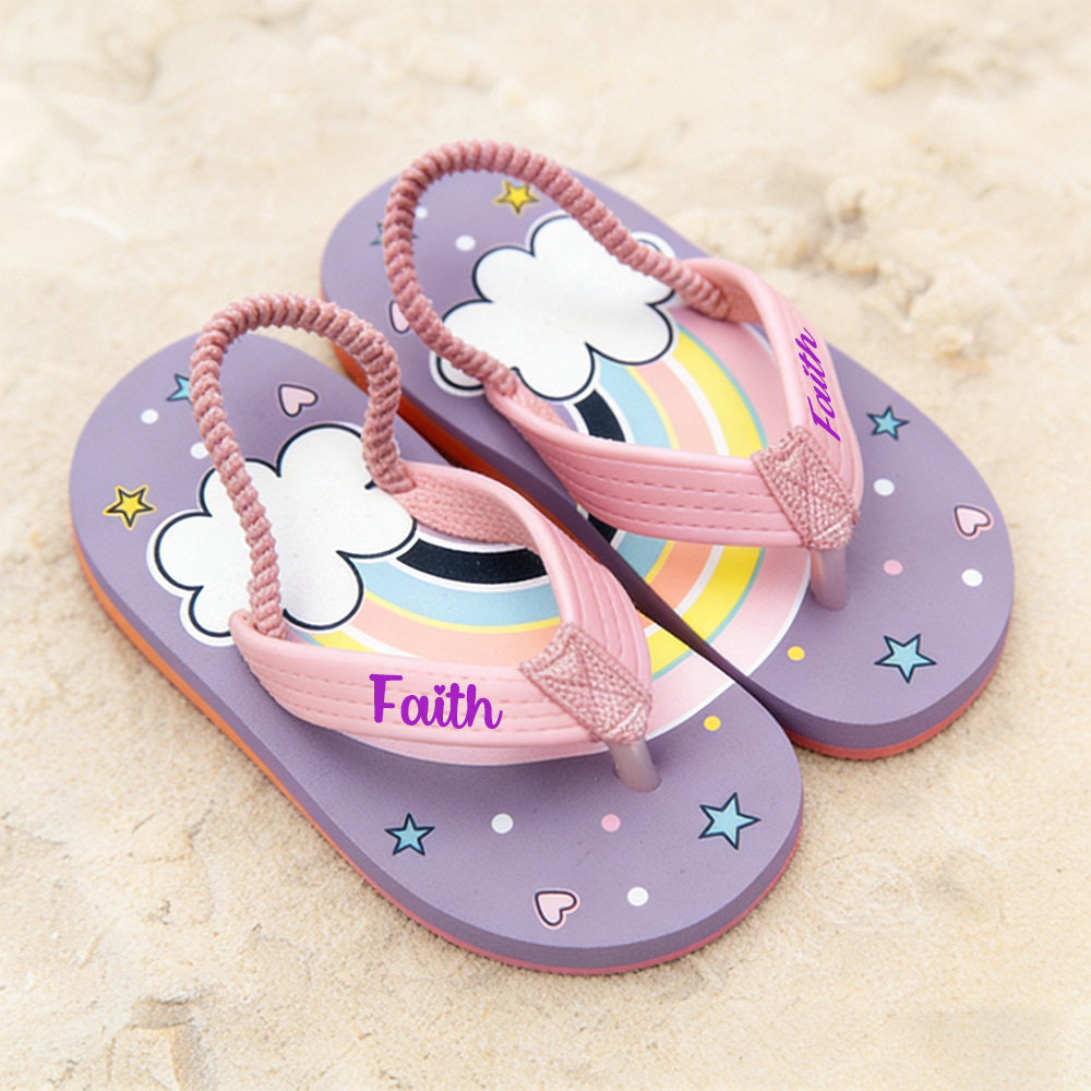 Personalized Kid summer Beach Flip Flops with Elastic Heel Strap | CWBaby474