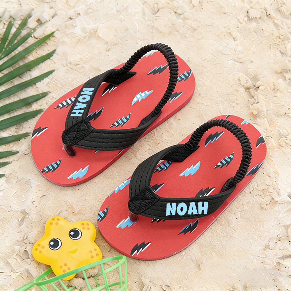 Personalized Kid summer Beach Flip Flops with Elastic Heel Strap | CWBaby474