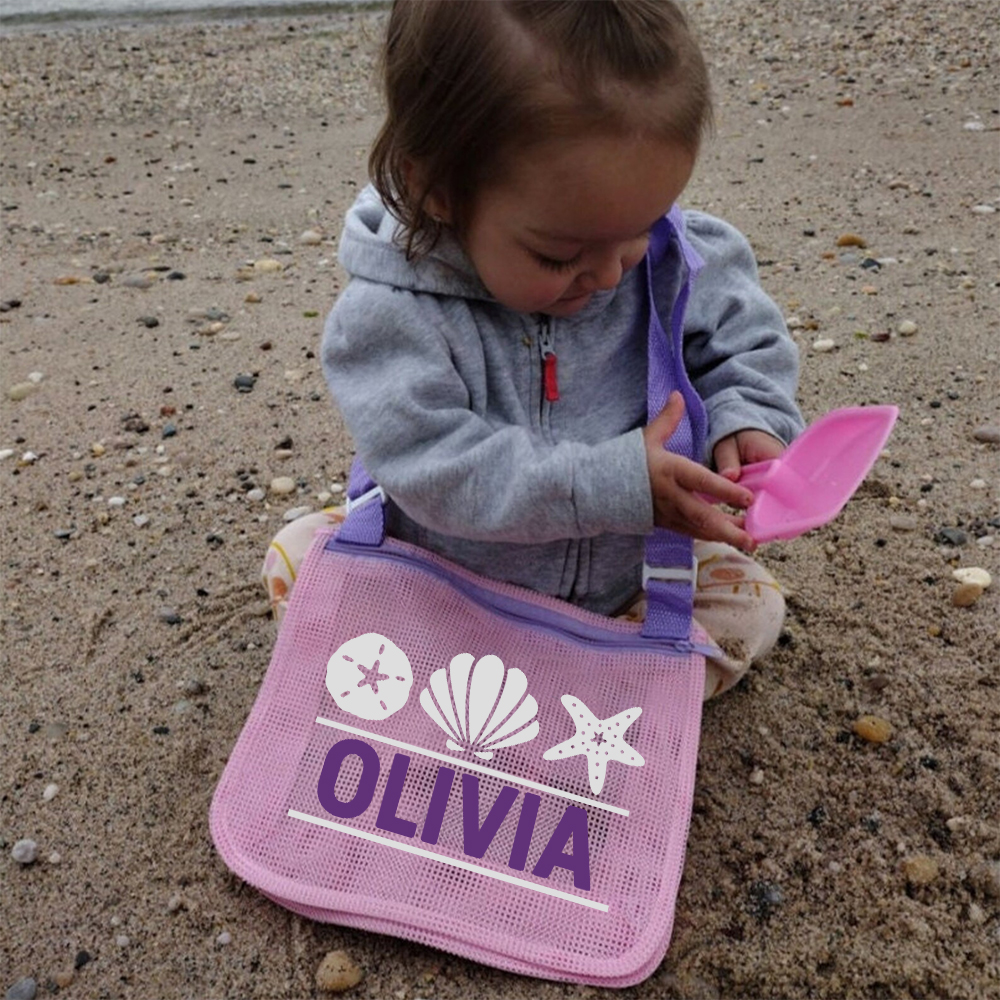 Personalized Seashell Zipper Mesh Beach Bag | CWBeach0102