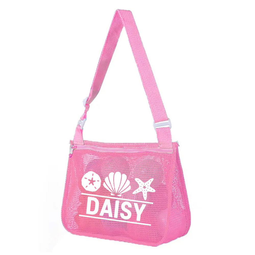 Personalized Seashell Zipper Mesh Beach Bag | CWBeach0102