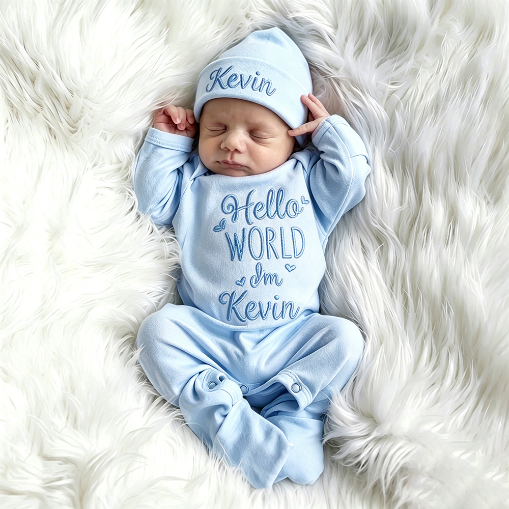 Personalized Embroidery Baby Girl Coming Home Romper and Hat Set | CWBaby441