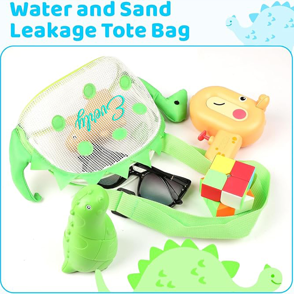 Personalized Embroidery Dinosaur Seashell Zipper Mesh Beach Bag | CWBeach102