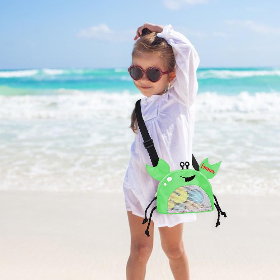 Personalized Crab Seashell Zipper Mesh Beach Bag For Adult & Kid | CWBeach245