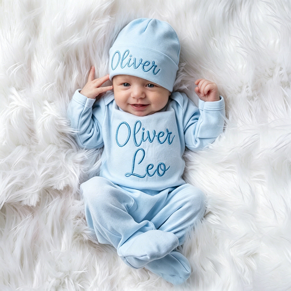 Personalized Embroidery Baby Girl Coming Home Romper and Hat Set | CWBaby488