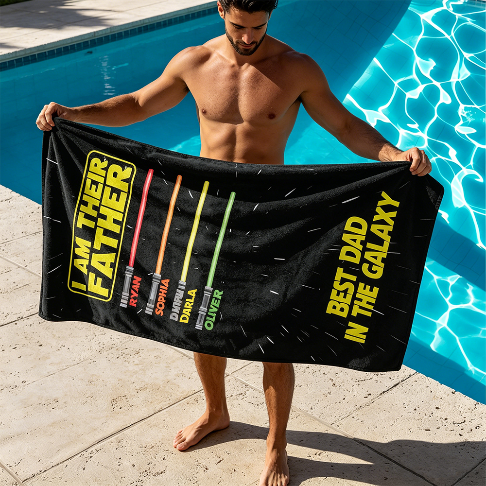 Personalized Best Dad in the Galaxy Towel for Summer & Beach | CWTowel196