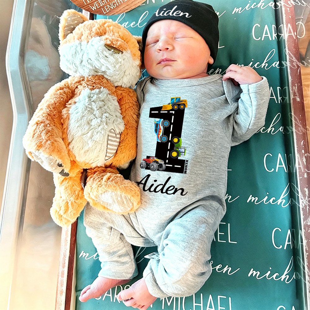 Personalized Baby Transportation Vehicle Romper With Hat Set | CWBaby497