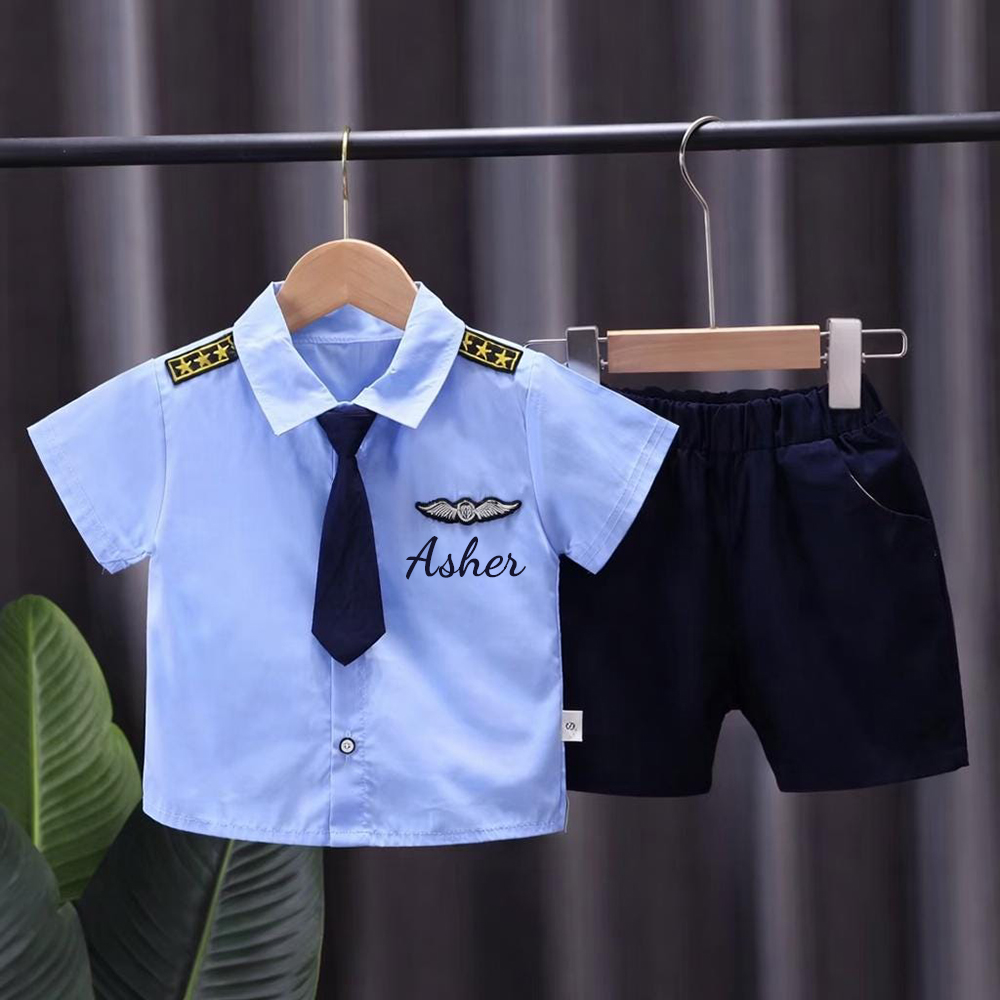 Personalized Baby Pilot Short-Sleeved Shirt and Shorts Set | CWBaby498