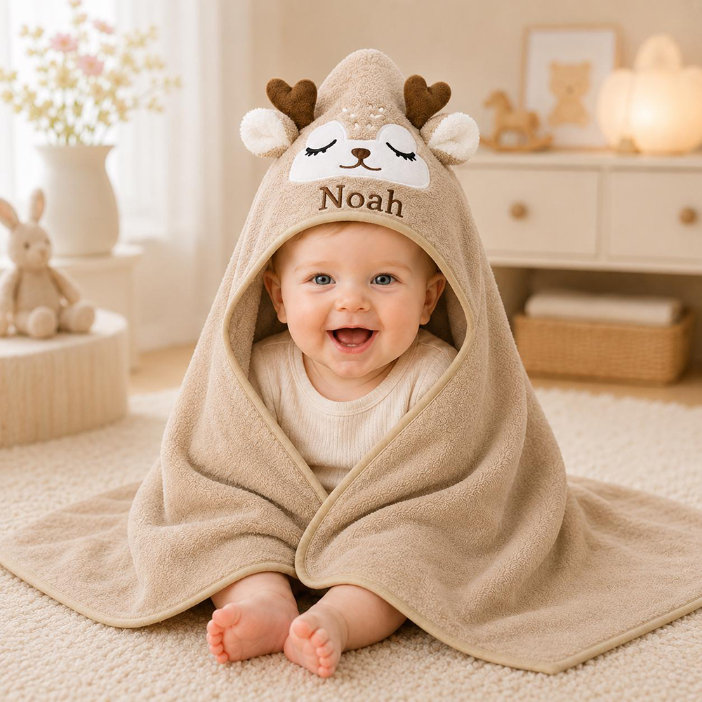 Personalized Embroidered Baby Animal Hooded Towel  | CWBaby502
