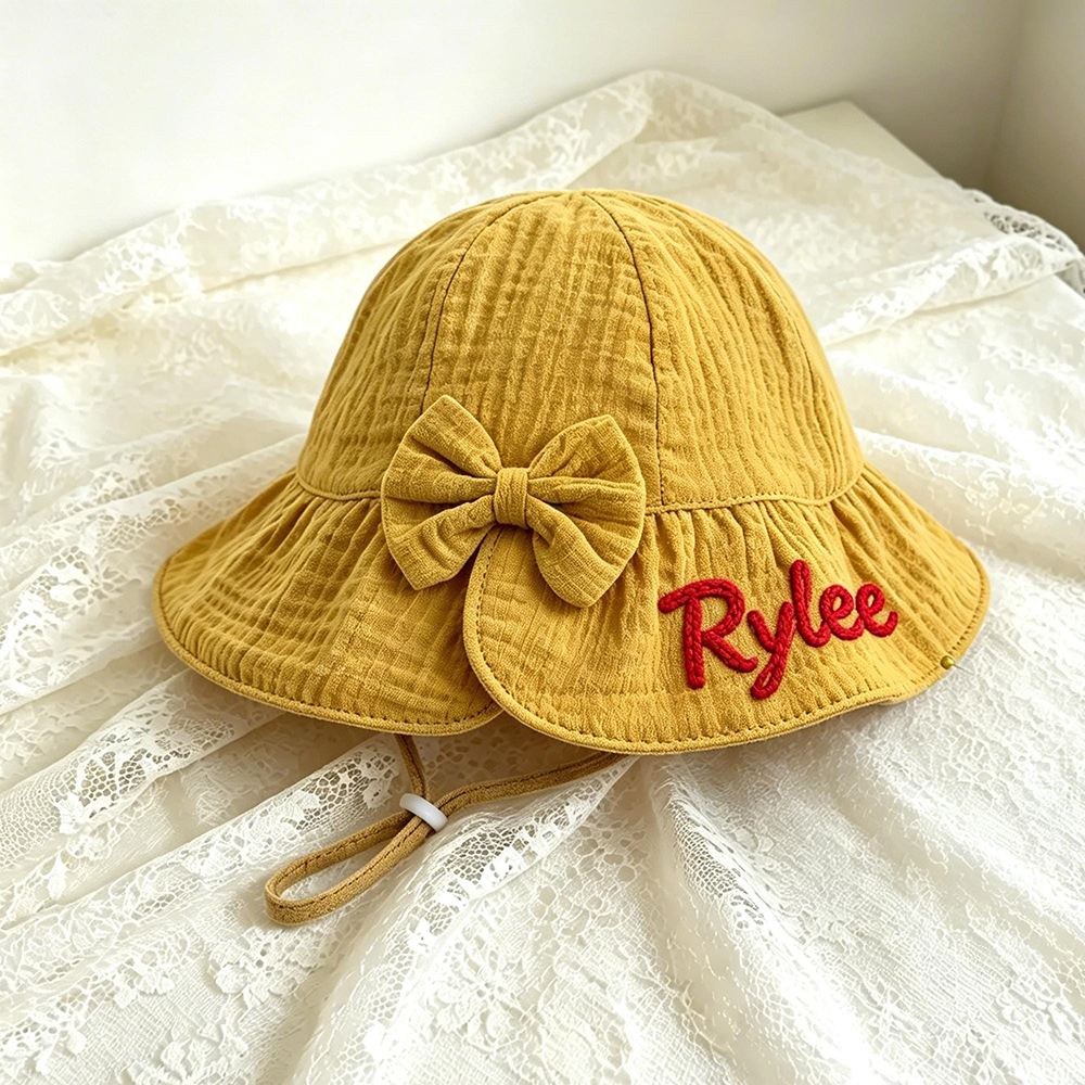 Personalized Hand Embroidered Baby Summer Bow Hat | CWBeach247